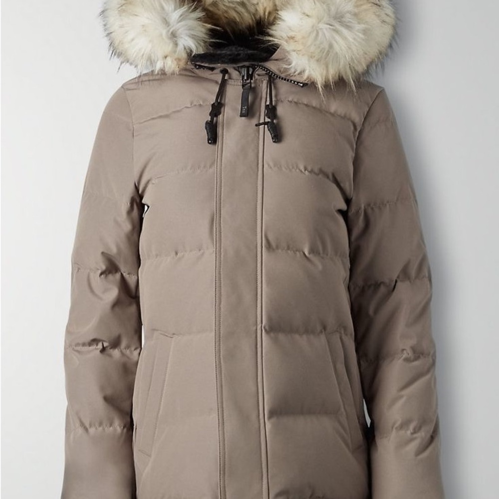 Women's Tan Puffer Jacket with Faux Fur Hood